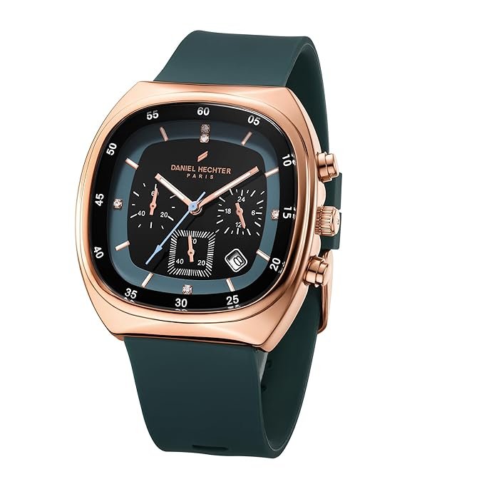 daniel hechter paris bercy collection modern multi functional watch for men with square dial and silicon band dhm1001